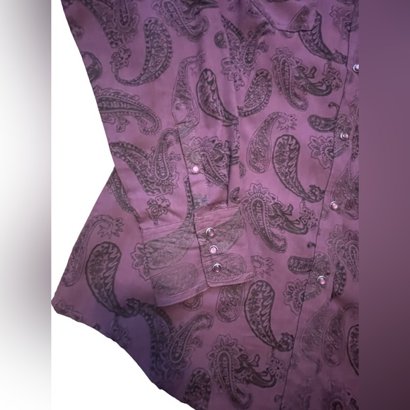 Ariat Paisley Print Floral Purple Pearl Snap Button Front Medium Blouse Top - Picture 2 of 7